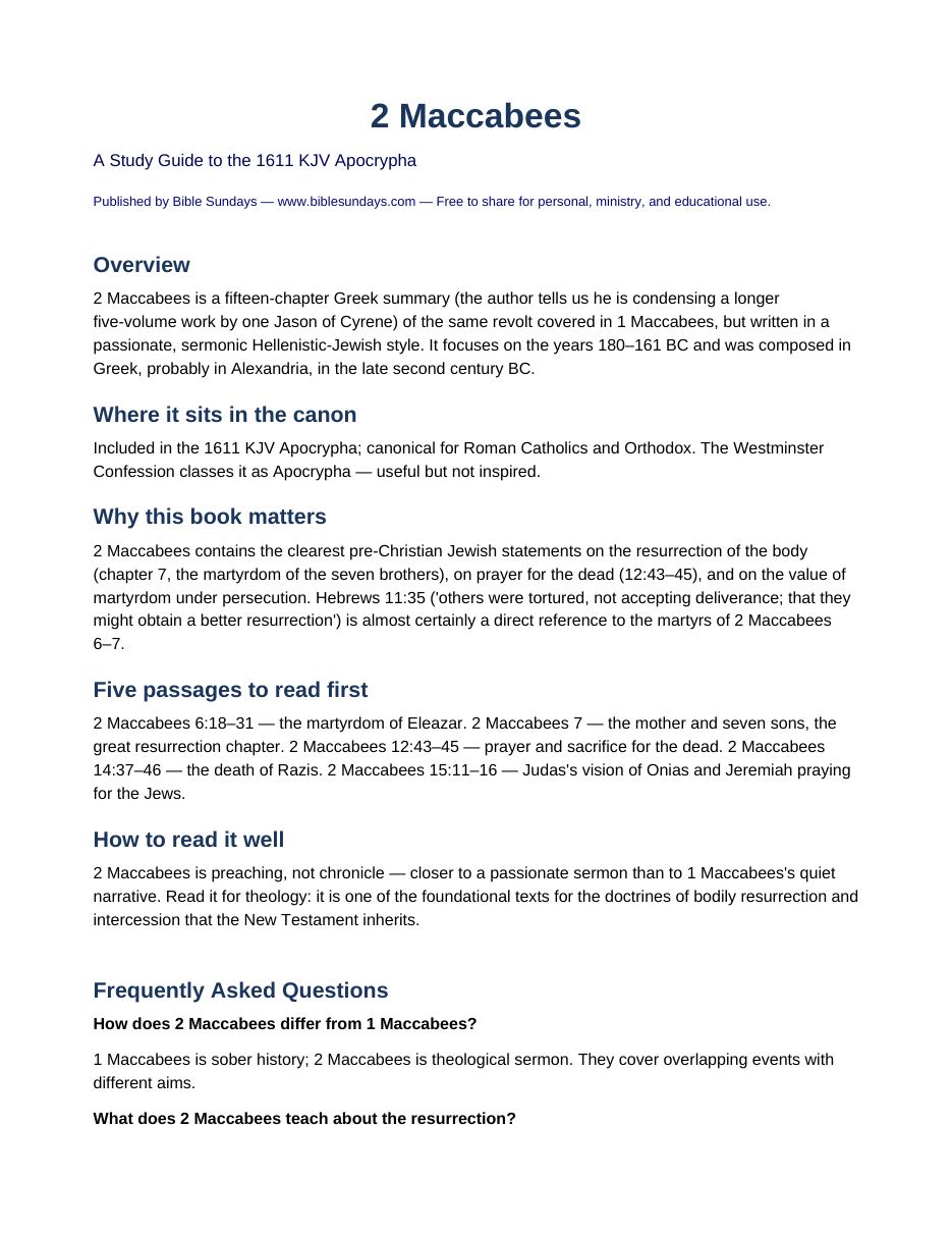 Page 1 preview of 2 Maccabees — A Study Guide