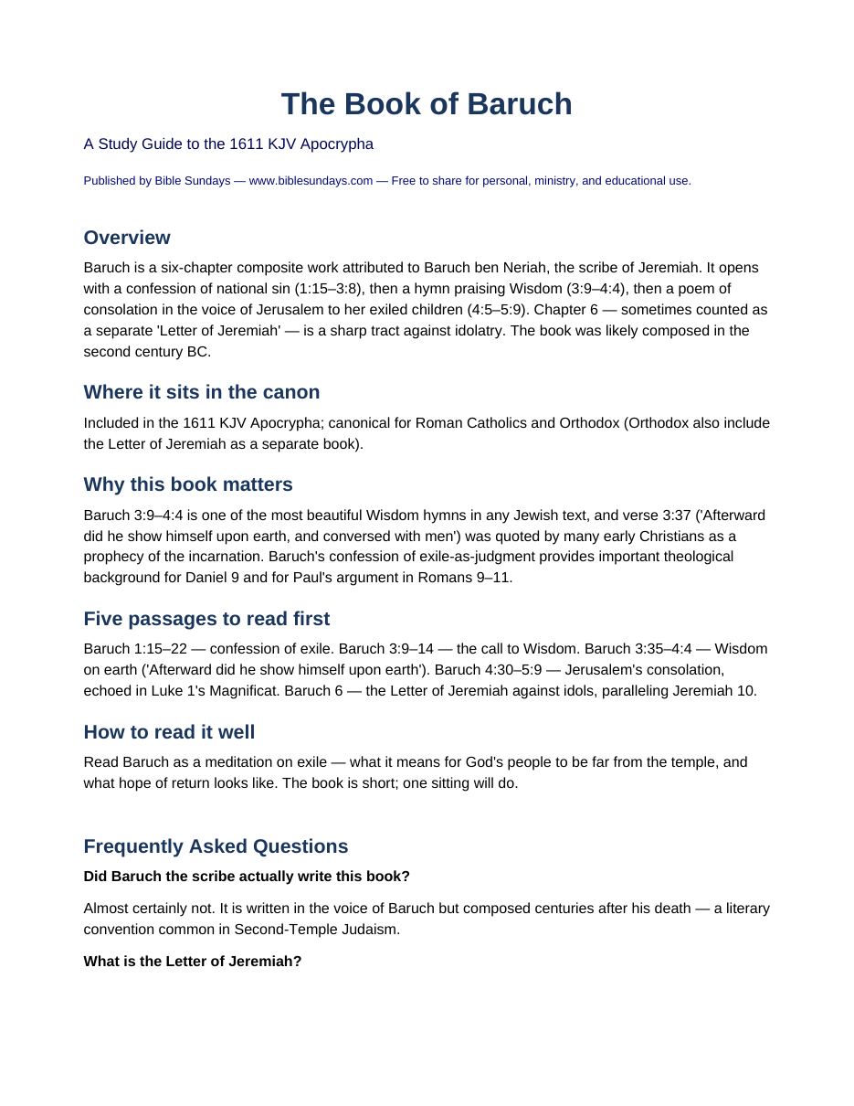 Page 1 preview of The Book of Baruch — A Study Guide