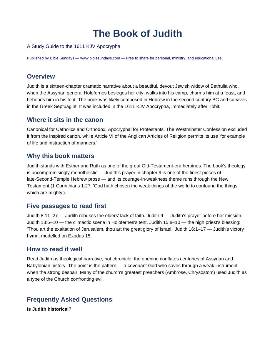 Page 1 preview of The Book of Judith — A Study Guide
