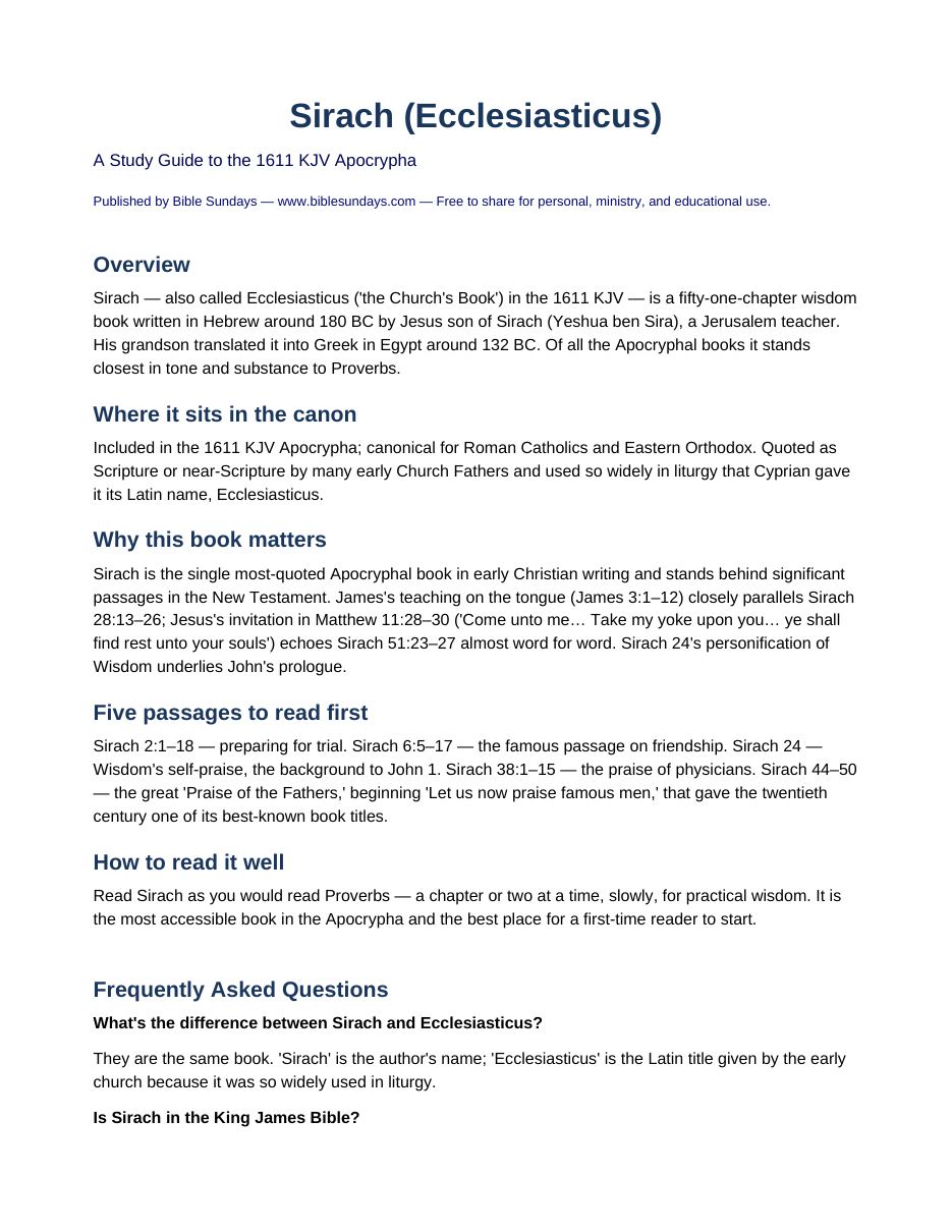 Page 1 preview of Sirach (Ecclesiasticus) — A Study Guide