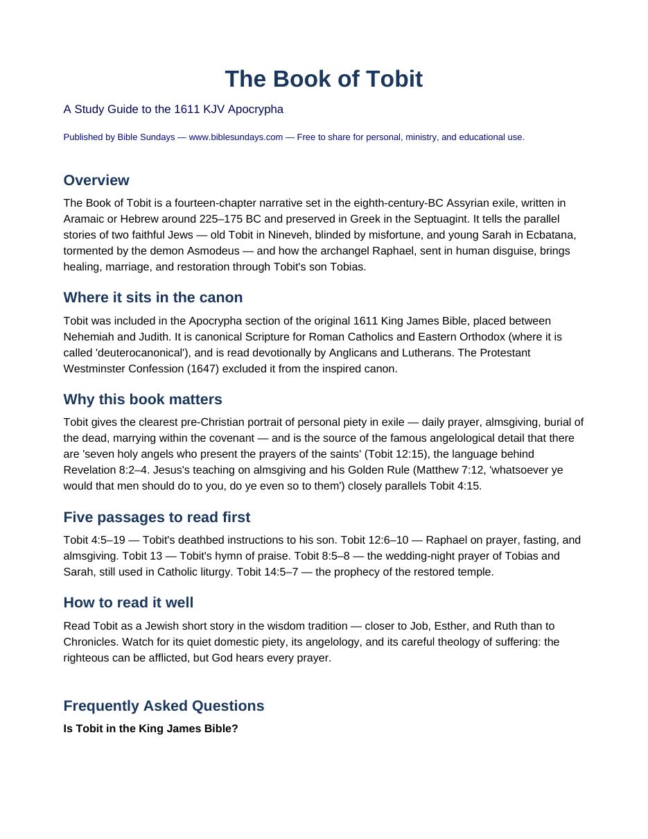 Page 1 preview of The Book of Tobit — A Study Guide