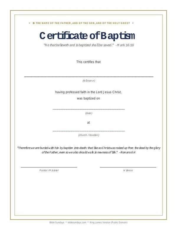 Preview of page 1 of Free Printable Baptism Certificate (KJV)