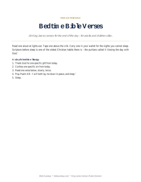 Preview of page 1 of 20 Bedtime Bible Verses (KJV)