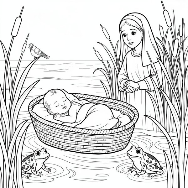 Preview of page 1 of Baby Moses in the Basket Coloring Page