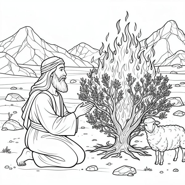 Preview of Moses and the Burning Bush Coloring Page
