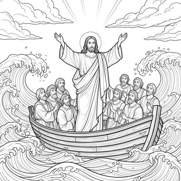 Preview of Jesus Calms the Storm Coloring Page