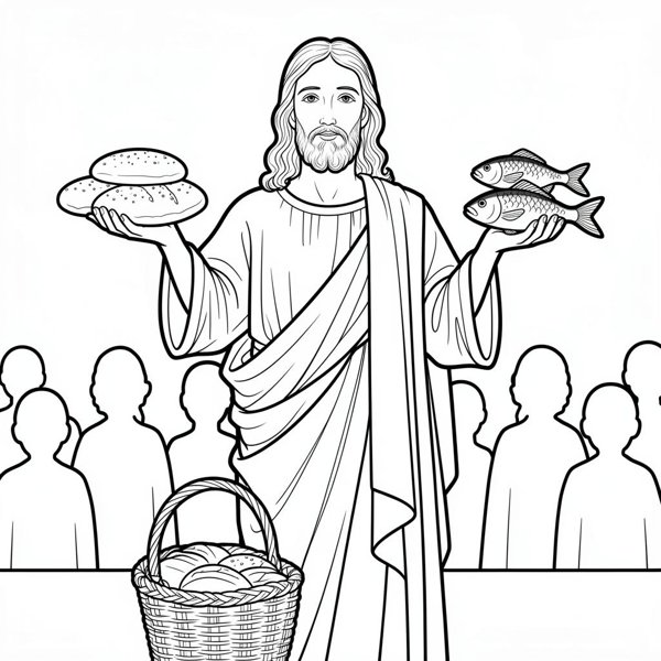 Preview of page 1 of Five Loaves and Two Fishes Coloring Page