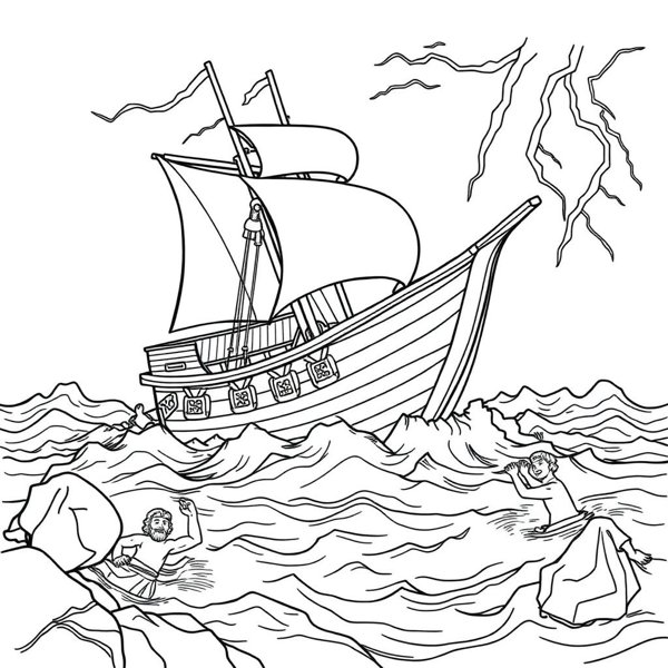 Preview of Paul's Shipwreck Coloring Page