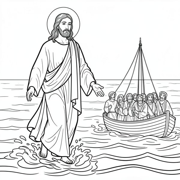 Preview of Jesus Walks on the Water Coloring Page