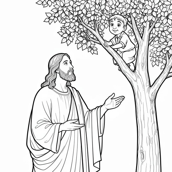 Preview of Zacchaeus and the Sycamore Tree Coloring Page
