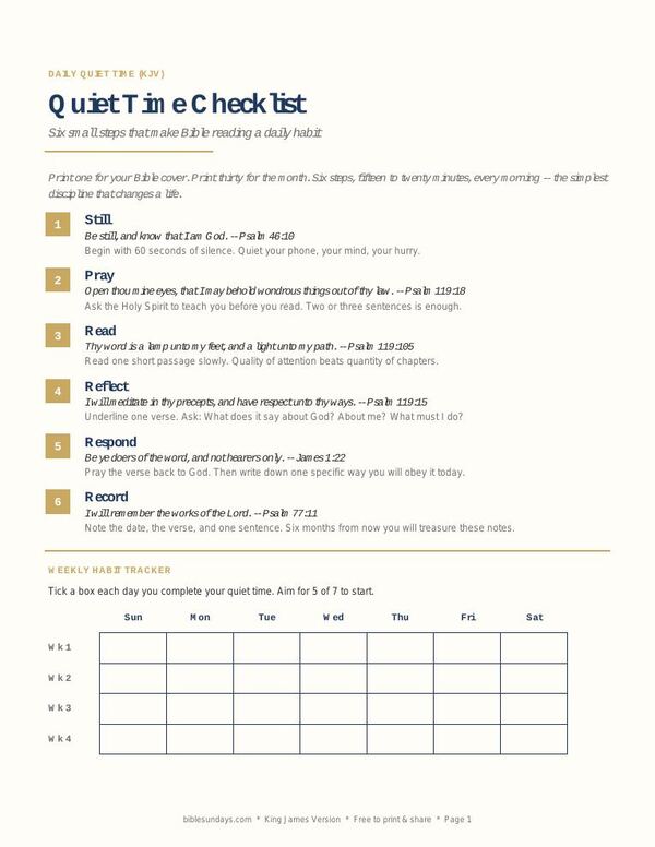 Preview of page 1 of Daily Quiet Time Checklist & Habit Tracker