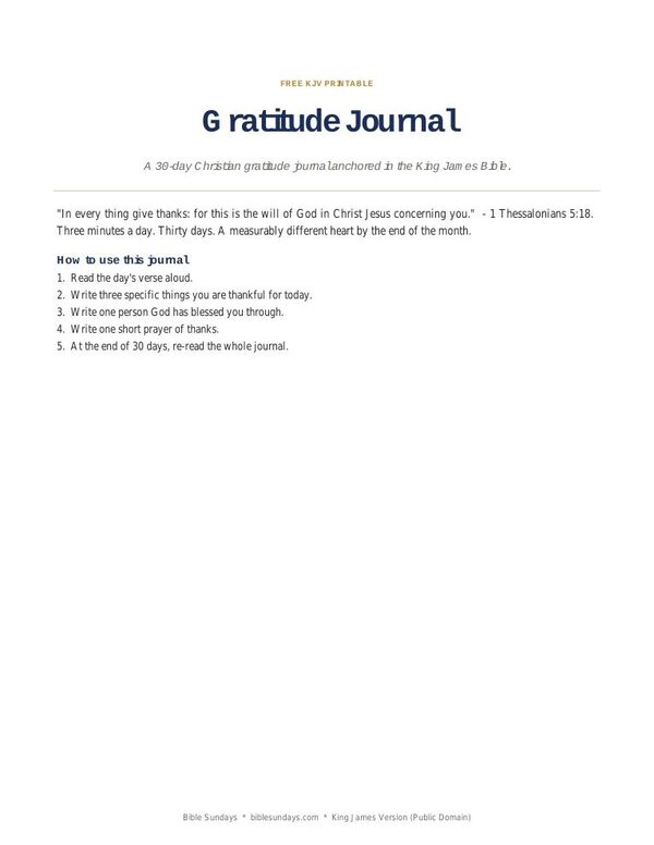 Preview of page 1 of 30-Day Christian Gratitude Journal (KJV)