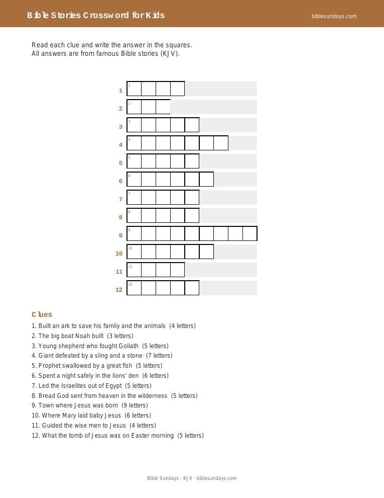 Preview of Bible Stories Crossword for Kids
