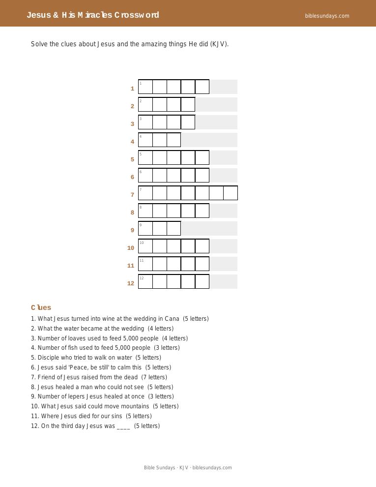 Preview of Jesus & His Miracles Crossword