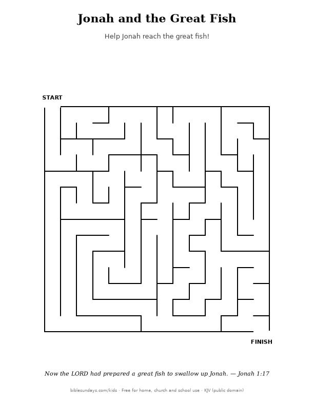 Preview of the printable Jonah and the Great Fish Maze