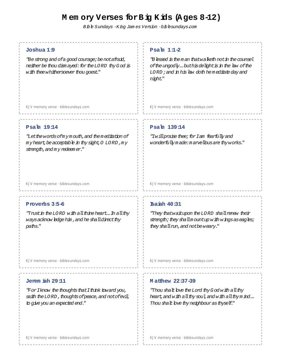 Preview of Memory Verses for Big Kids (8–12) — Printable PDF