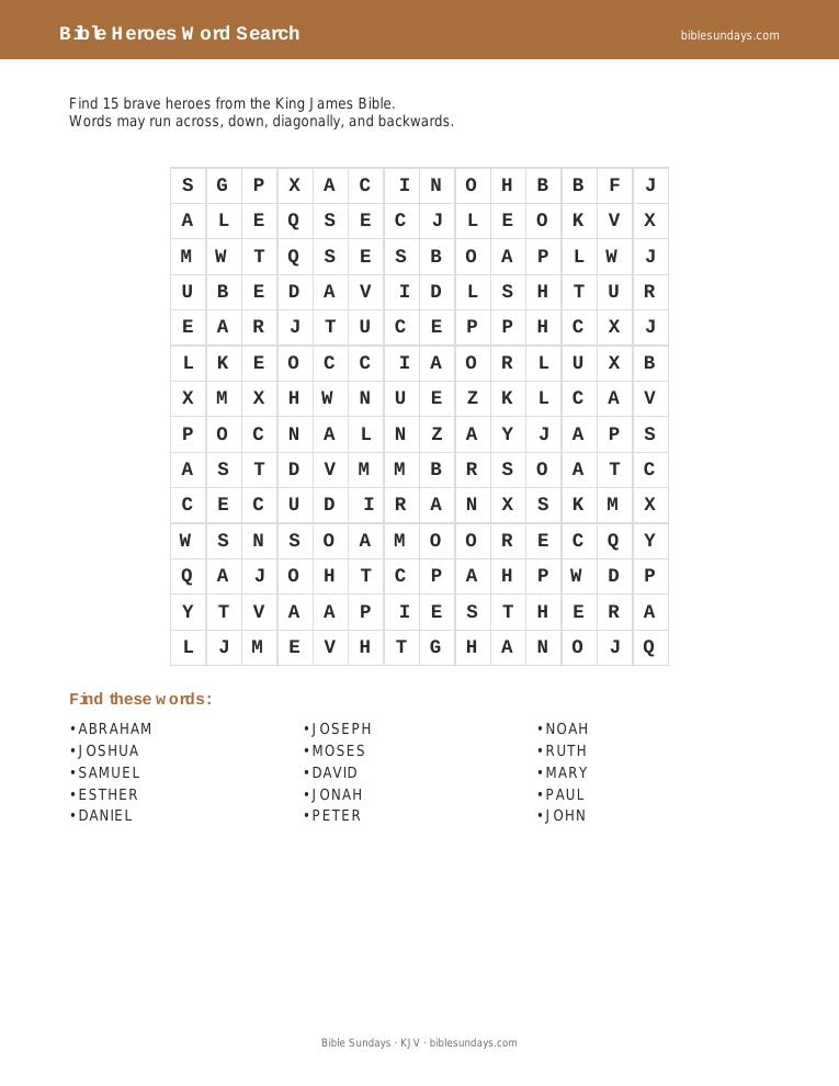 Preview of Bible Heroes Word Search