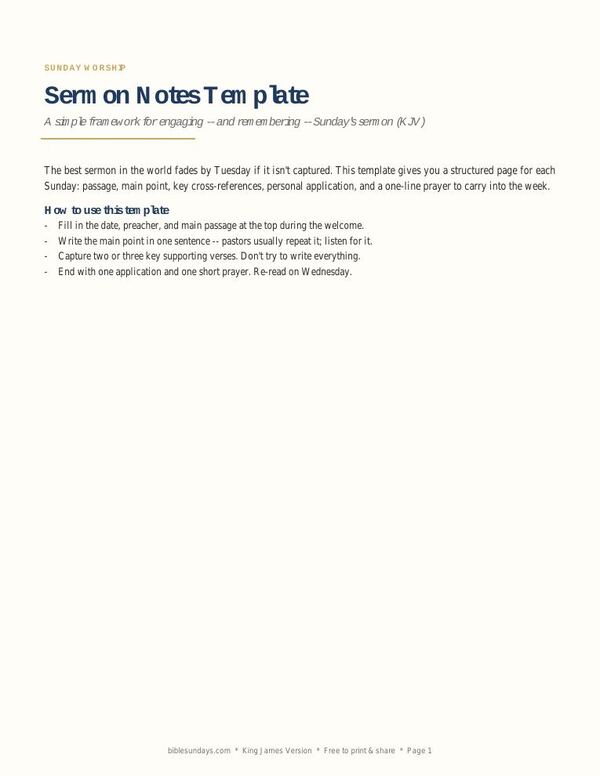 Preview of page 1 of Sermon Notes Template (Free Printable PDF)