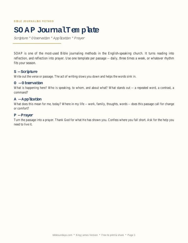 Preview of page 1 of SOAP Bible Journal Template (Free Printable PDF)