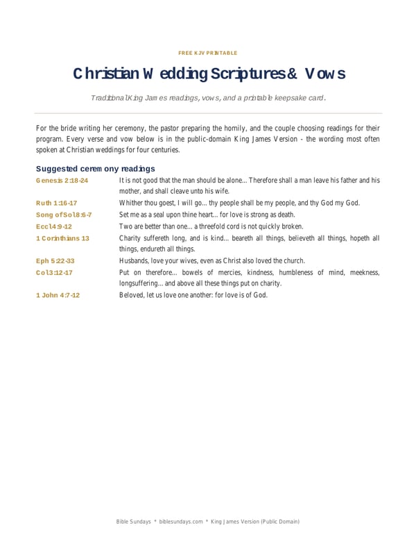 Preview of page 1 of Christian Wedding Scriptures & Traditional Vows (KJV)